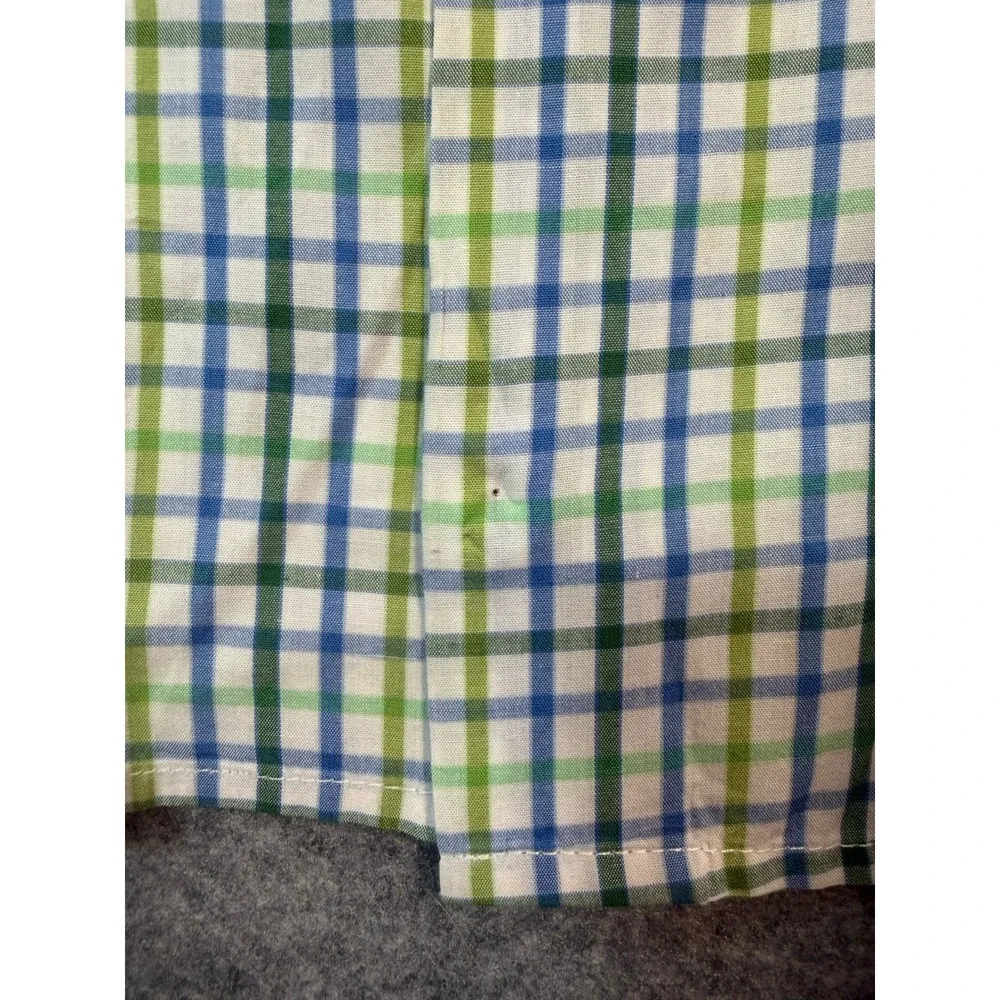 Linea Uomo Mens Modern Fit Short Sleeve Plaid Button Up Shirt Blue Green Large